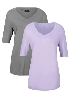 Camiseta de viscosa (2 unidades) Lila pastel/verde eucalipto